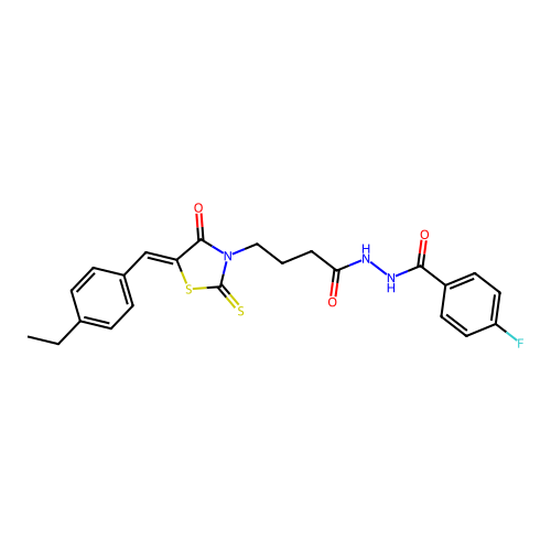 N'-{4-[(5Z)-5-(4-ethylbenzylidene)-4-oxo-2-thioxo-1,3-thiazolidin-3-yl]butanoyl}-4-fluorobenzohydrazide structure