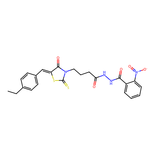 (Z)-N'-(4-(5-(4-ethylbenzylidene)-4-oxo-2-thioxothiazolidin-3-yl)butanoyl)-2-nitrobenzohydrazide structure