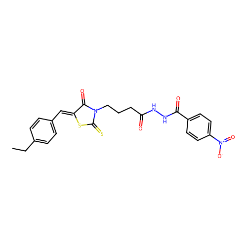 (Z)-N'-(4-(5-(4-ethylbenzylidene)-4-oxo-2-thioxothiazolidin-3-yl)butanoyl)-4-nitrobenzohydrazide structure