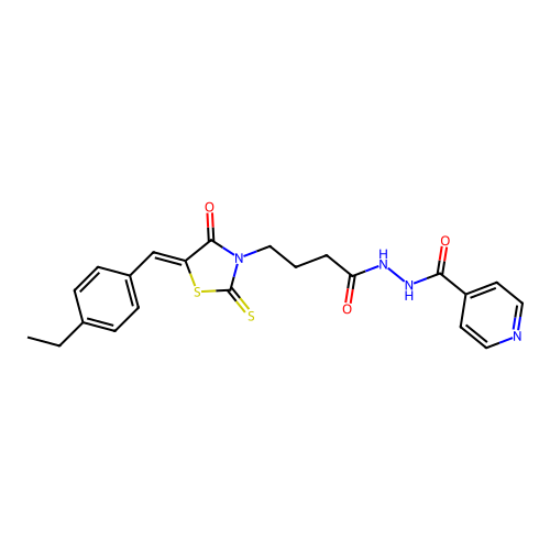 N'-{4-[(5Z)-5-(4-ethylbenzylidene)-4-oxo-2-thioxo-1,3-thiazolidin-3-yl]butanoyl}pyridine-4-carbohydrazide structure