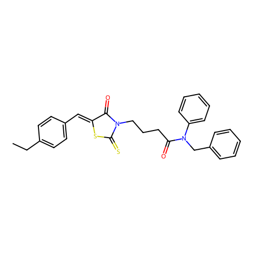 N-benzyl-4-[(5Z)-5-(4-ethylbenzylidene)-4-oxo-2-thioxo-1,3-thiazolidin-3-yl]-N-phenylbutanamide structure