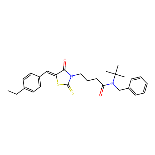 (Z)-N-benzyl-N-(tert-butyl)-4-(5-(4-ethylbenzylidene)-4-oxo-2-thioxothiazolidin-3-yl)butanamide structure