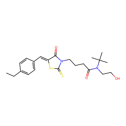(Z)-N-(tert-butyl)-4-(5-(4-ethylbenzylidene)-4-oxo-2-thioxothiazolidin-3-yl)-N-(2-hydroxyethyl)butanamide structure