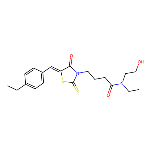 N-ethyl-4-[(5Z)-5-(4-ethylbenzylidene)-4-oxo-2-thioxo-1,3-thiazolidin-3-yl]-N-(2-hydroxyethyl)butanamide structure