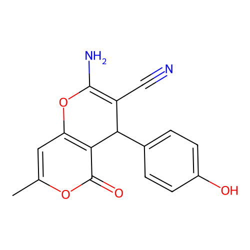 2-amino-4-(4-hydroxyphenyl)-7-methyl-5-oxo-4H,5H-pyrano[4,3-b]pyran-3-carbonitrile structure