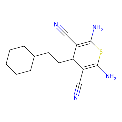 2,6-diamino-4-(2-cyclohexylethyl)-4H-thiopyran-3,5-dicarbonitrile structure