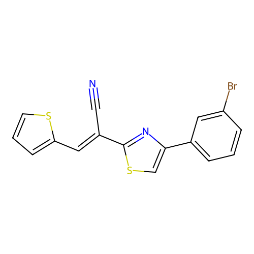 (2E)-2-[4-(3-bromophenyl)-1,3-thiazol-2-yl]-3-(2-thienyl)-2-propenenitrile structure