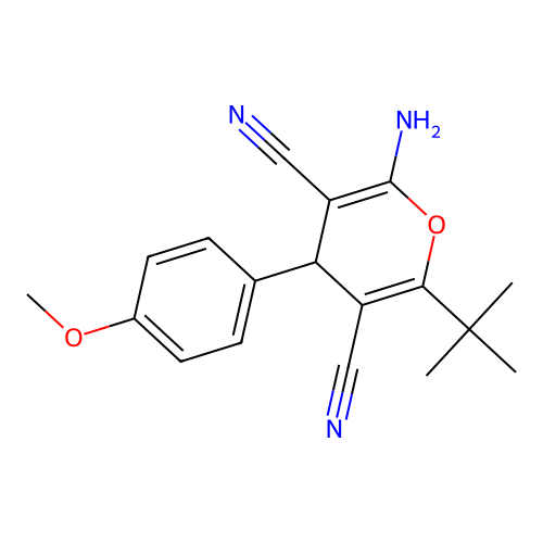 2-amino-6-tert-butyl-4-(4-methoxyphenyl)-4H-pyran-3,5-dicarbonitrile structure