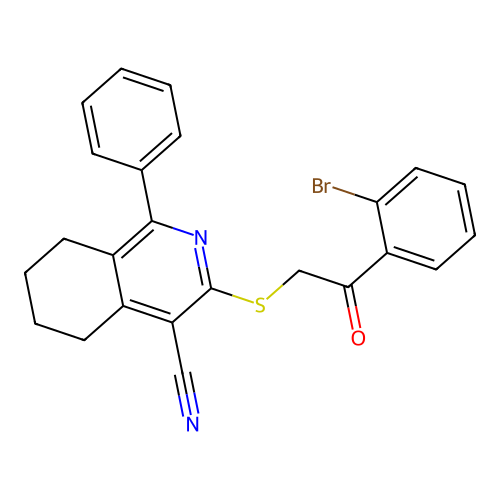 3-((2-(2-bromophenyl)-2-oxoethyl)thio)-1-phenyl-5,6,7,8-tetrahydroisoquinoline-4-carbonitrile structure