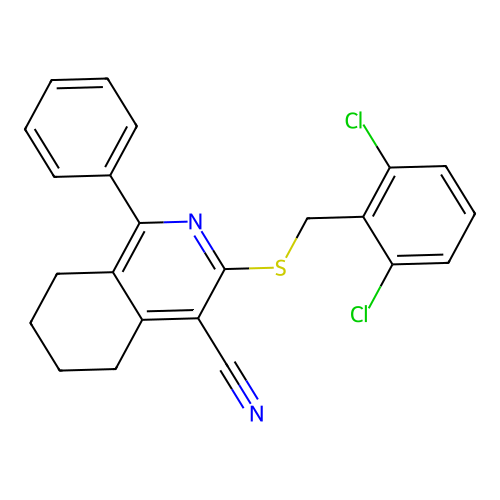 3-[(2,6-dichlorobenzyl)sulfanyl]-1-phenyl-5,6,7,8-tetrahydroisoquinoline-4-carbonitrile structure