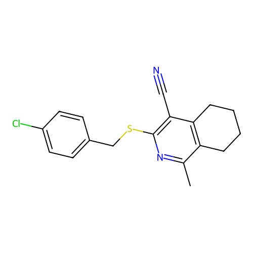 3-[(4-chlorobenzyl)sulfanyl]-1-methyl-5,6,7,8-tetrahydroisoquinoline-4-carbonitrile structure