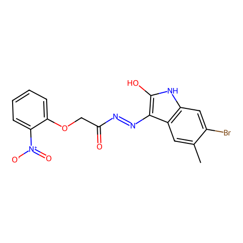 N'-(6-bromo-5-methyl-2-oxoindol-3-yl)-2-(2-nitrophenoxy)acetohydrazide structure