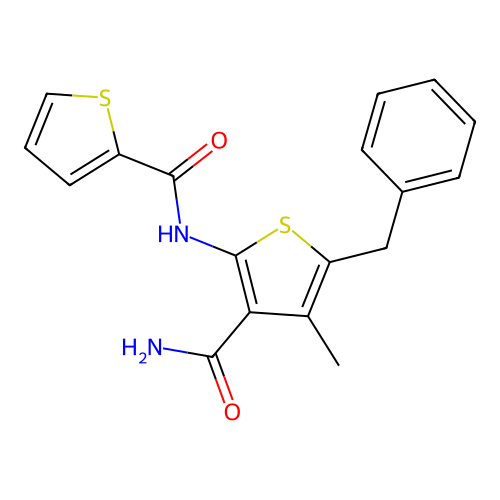 N-[3-(aminocarbonyl)-5-benzyl-4-methyl-2-thienyl]-2-thiophenecarboxamide structure