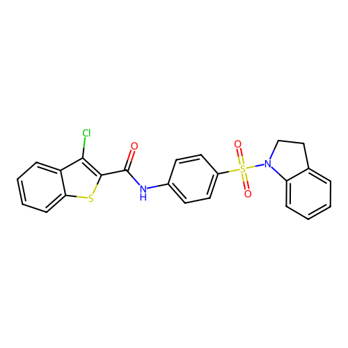 3-chloro-N-[4-(2,3-dihydro-1H-indol-1-ylsulfonyl)phenyl]-1-benzothiophene-2-carboxamide structure