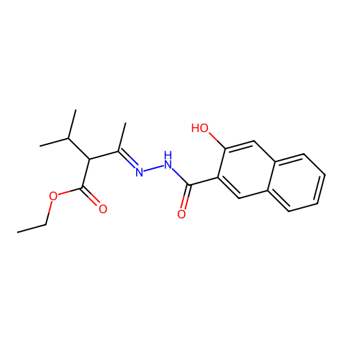 ethyl 2-[N-(3-hydroxy-2-naphthoyl)ethanehydrazonoyl]-3-methylbutanoate structure