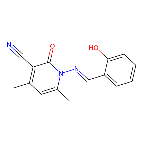 1-[(2-hydroxybenzylidene)amino]-4,6-dimethyl-2-oxo-1,2-dihydro-3-pyridinecarbonitrile structure