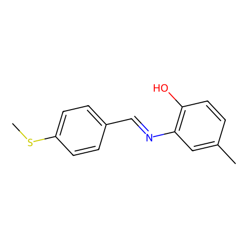 Phenol, 4-methyl-2-(4-methylthiobenzylidenamino)- structure