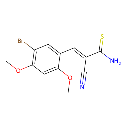 (E)-3-(5-bromo-2,4-dimethoxyphenyl)-2-cyanoprop-2-enethioamide structure