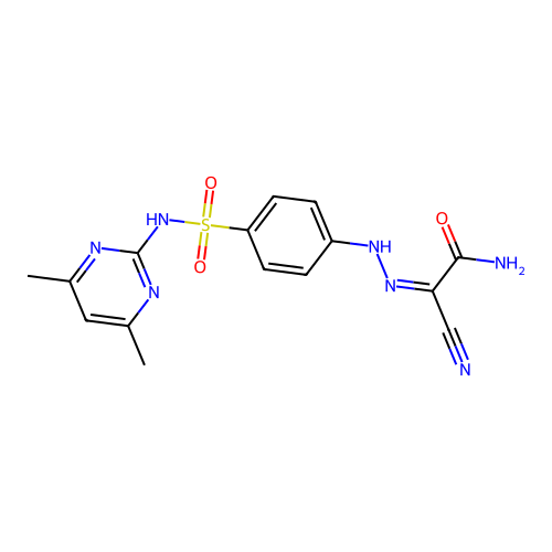 2-cyano-2-[(4-{[(4,6-dimethyl-2-pyrimidinyl)amino]sulfonyl}phenyl)hydrazono]acetamide structure