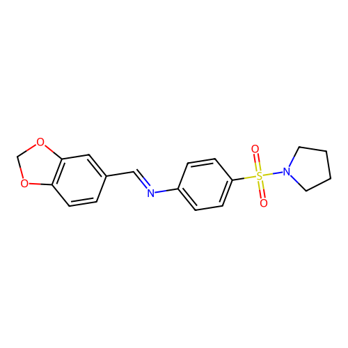 N-(1,3-benzodioxol-5-ylmethylene)-N-[4-(1-pyrrolidinylsulfonyl)phenyl]amine structure