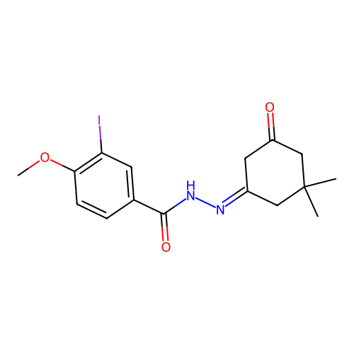 N-[(Z)-(3,3-dimethyl-5-oxocyclohexylidene)amino]-3-iodo-4-methoxybenzamide structure