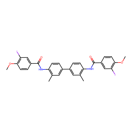 N,N'-(3,3'-dimethyl-4,4'-biphenyldiyl)bis(3-iodo-4-methoxybenzamide) structure