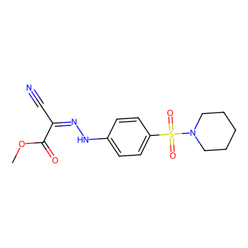 Methyl cyano{[4-(1-piperidinylsulfonyl)phenyl]hydrazono}acetate structure
