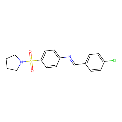 N-[(E)-(4-chlorophenyl)methylidene]-4-(pyrrolidin-1-ylsulfonyl)aniline structure