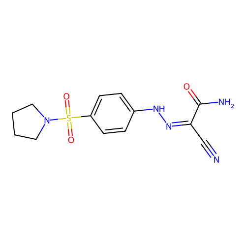 (2Z)-2-cyano-2-{2-[4-(pyrrolidin-1-ylsulfonyl)phenyl]hydrazinylidene}ethanamide structure