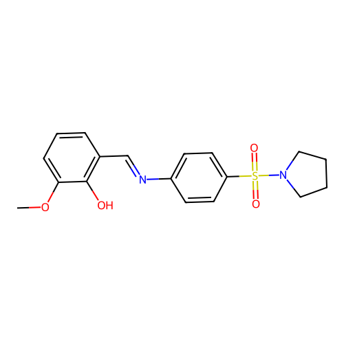 2-methoxy-6-[(E)-{[4-(pyrrolidin-1-ylsulfonyl)phenyl]imino}methyl]phenol structure