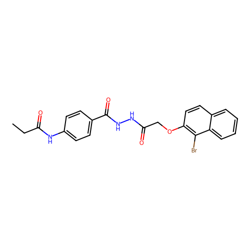 N-{4-[(2-{[(1-bromo-2-naphthyl)oxy]acetyl}hydrazino)carbonyl]phenyl}propanamide structure