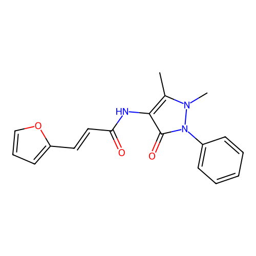 (E)-N-(1,5-dimethyl-3-oxo-2-phenylpyrazol-4-yl)-3-(furan-2-yl)prop-2-enamide structure