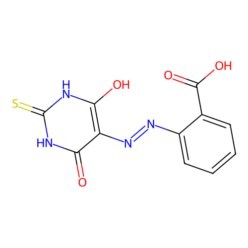 2-[2-(4,6-dioxo-2-thioxotetrahydro-5(2H)-pyrimidinylidene)hydrazino]benzoic acid structure
