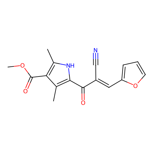 methyl 5-[2-cyano-3-(furan-2-yl)prop-2-enoyl]-2,4-dimethyl-1H-pyrrole-3-carboxylate structure