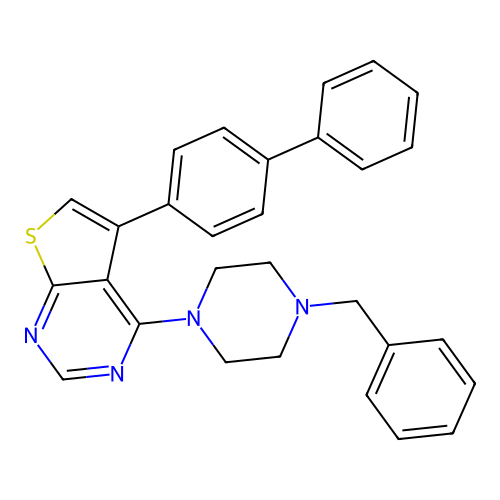 4-(4-Benzylpiperazin-1-yl)-5-(biphenyl-4-yl)thieno[2,3-d]pyrimidine structure