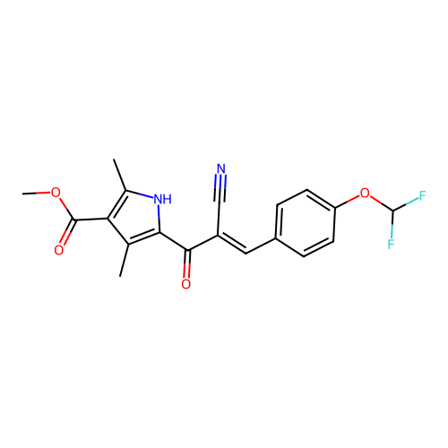 (E)-methyl 5-(2-cyano-3-(4-(difluoromethoxy)phenyl)acryloyl)-2,4-dimethyl-1H-pyrrole-3-carboxylate structure