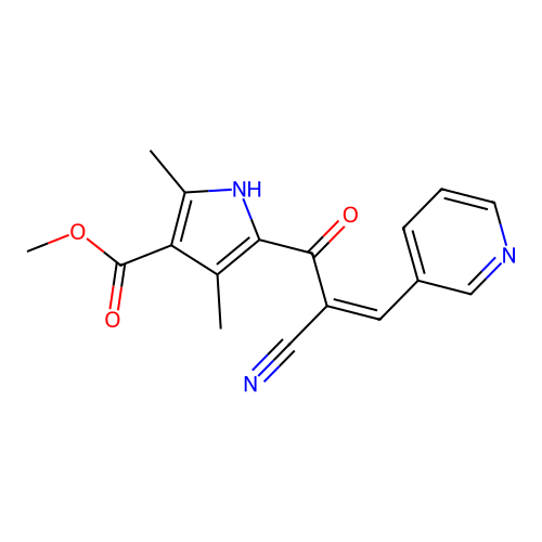 Methyl 5-(2-cyano-3-pyridin-3-yl-prop-2-enoyl)-2,4-dimethyl-1H-pyrrole-3-carboxylate structure