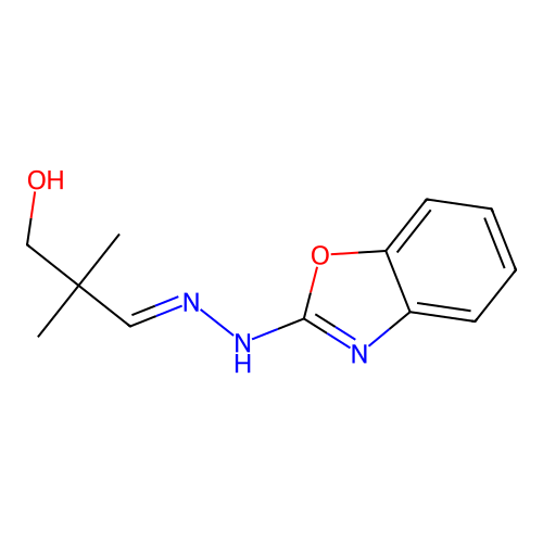 (E)-3-(2-(benzo[d]oxazol-2-yl)hydrazono)-2,2-dimethylpropan-1-ol structure