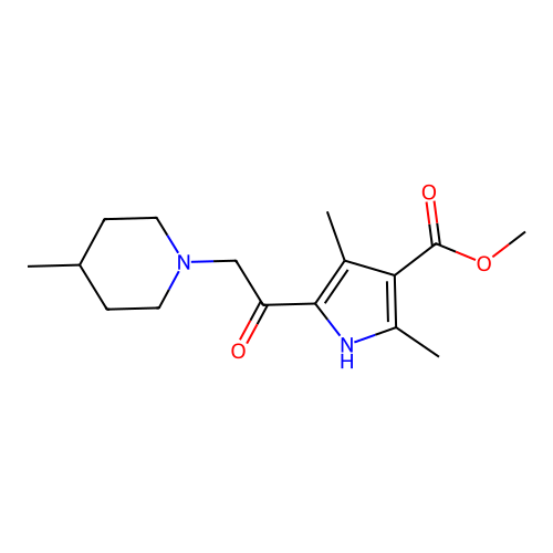 Methyl 2,4-dimethyl-5-[2-(4-methylpiperidyl)acetyl]pyrrole-3-carboxylate structure