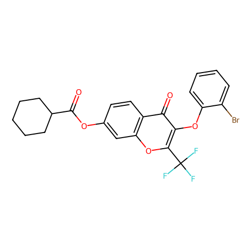 [3-(2-bromophenoxy)-4-oxo-2-(trifluoromethyl)chromen-7-yl] Cyclohexanecarboxylate structure
