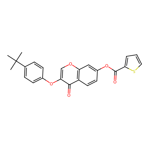 3-(4-tert-butylphenoxy)-4-oxo-4H-chromen-7-yl thiophene-2-carboxylate structure