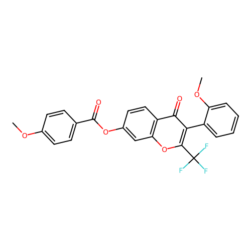 3-(2-methoxyphenyl)-4-oxo-2-(trifluoromethyl)-4H-chromen-7-yl 4-methoxybenzoate structure