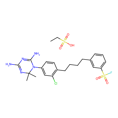 ethanesulfonic acid- 3-{4-[2-chloro-4-(4,6-diamino-2,2-dimethyl-1,3,5-triazin-1(2h)-yl)phenyl]butyl}benzenesulfonyl fluoride(1:1) structure