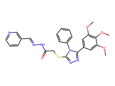 2-[[4-phenyl-5-(3,4,5-trimethoxyphenyl)-1,2,4-triazol-3-yl]sulfanyl]-N-[(E)-pyridin-3-ylmethylideneamino]acetamide structure