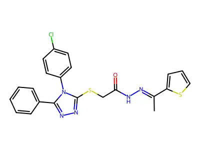 2-[[4-(4-chlorophenyl)-5-phenyl-1,2,4-triazol-3-yl]sulfanyl]-N-[(Z)-1-thiophen-2-ylethylideneamino]acetamide structure