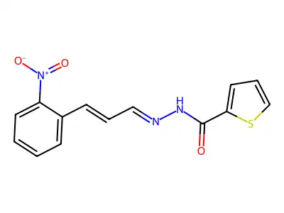 N-[3-(2-nitrophenyl)prop-2-enylideneamino]-2-thiophenecarboxamide structure