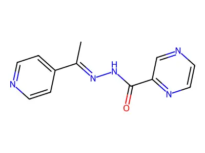 N-[(Z)-1-pyridin-4-ylethylideneamino]pyrazine-2-carboxamide structure