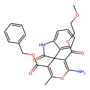 5-O'-benzyl 3-O'-(2-methoxyethyl) (3S)-2'-amino-6'-methyl-2-oxospiro[1H-indole-3,4'-pyran]-3',5'-dicarboxylate structure