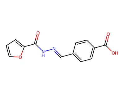 (E)-4-((2-(furan-2-carbonyl)hydrazono)methyl)benzoic acid structure