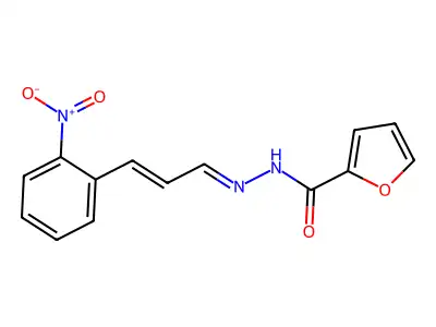 N-[(E)-[(E)-3-(2-nitrophenyl)prop-2-enylidene]amino]furan-2-carboxamide structure